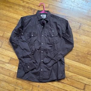 Red and white couture brown women’s button up western shirt